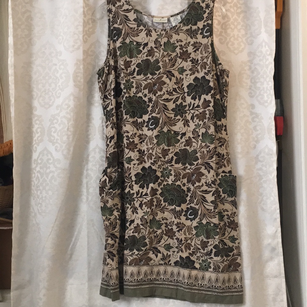 Linen/rayon border print dress